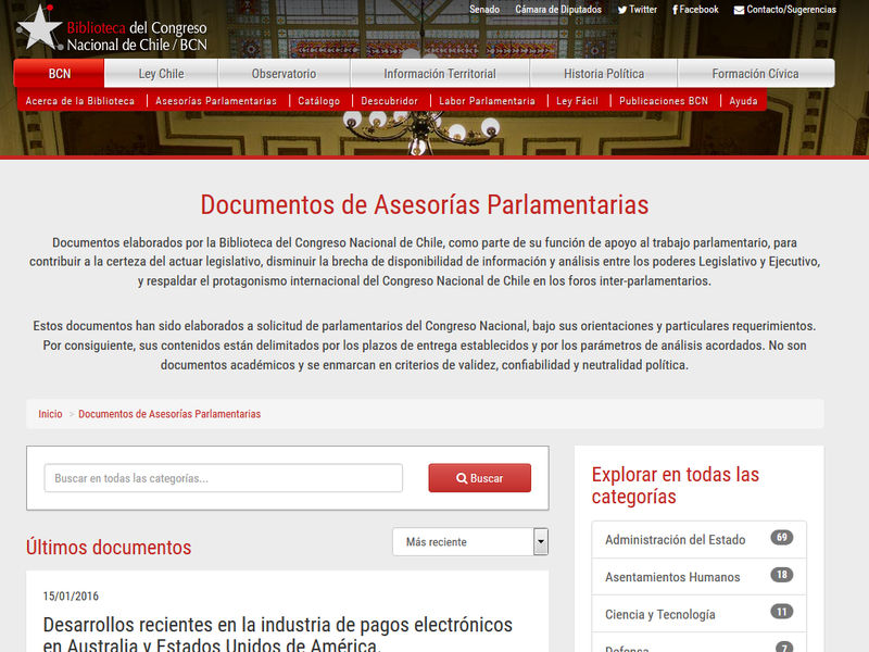 BCN publica documentos de su servicio Asesorías Parlamentarias